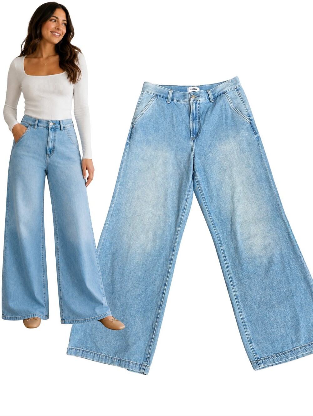 PISTOLA‎ Dalia High Rise Wide Leg Trouser Jeans Palo Alto Light Wash, Size 28 - Picture 3 of 14